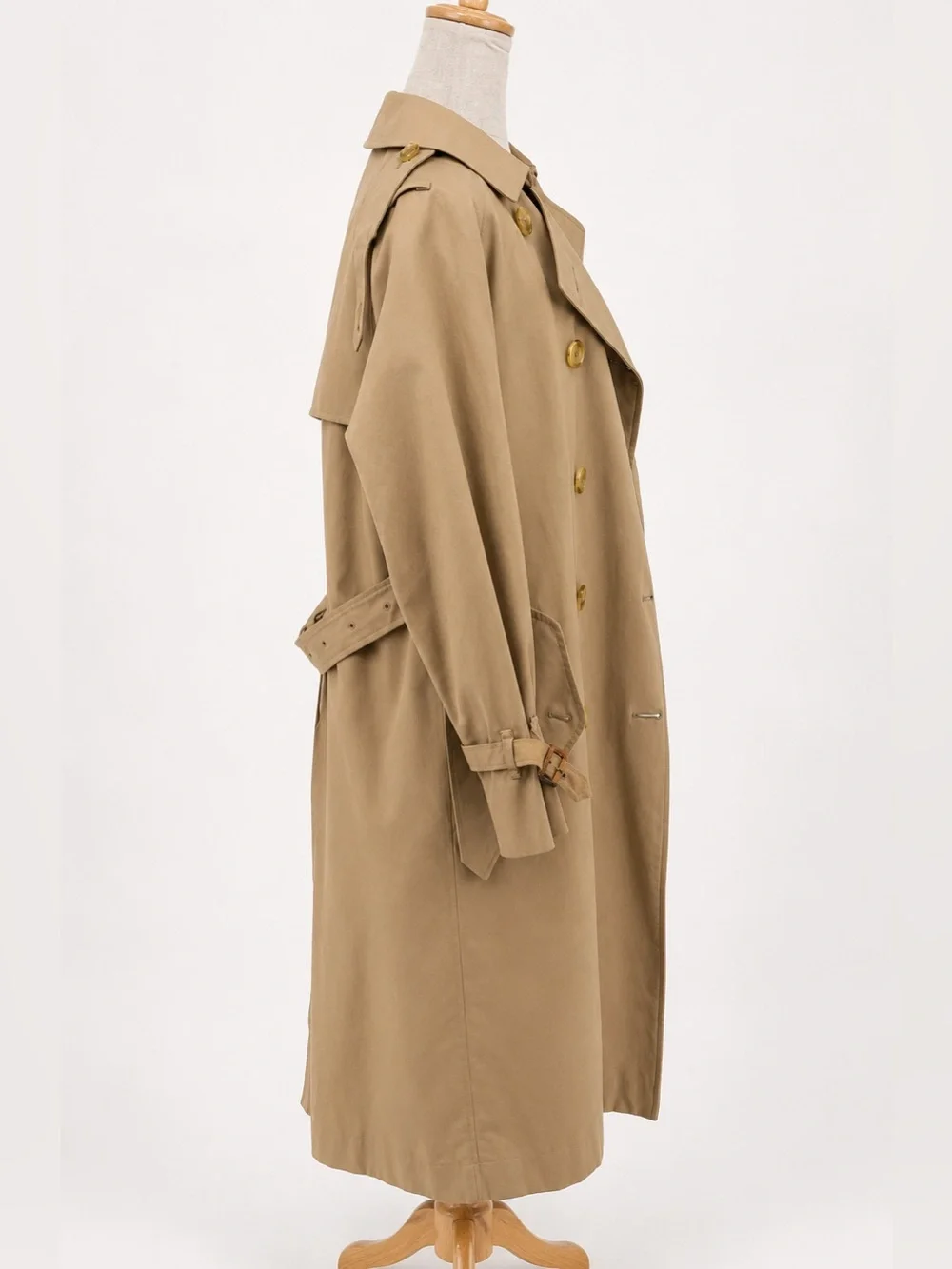 Burberrys Double Breasted Trench Coat Beige Belted Long Coat Size 8 Long - Picture 4 of 6